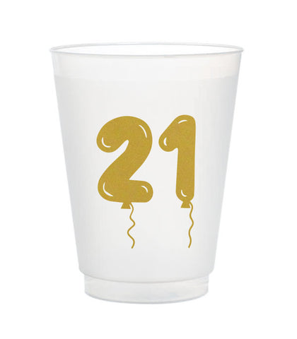 21 gold balloons plastic cups