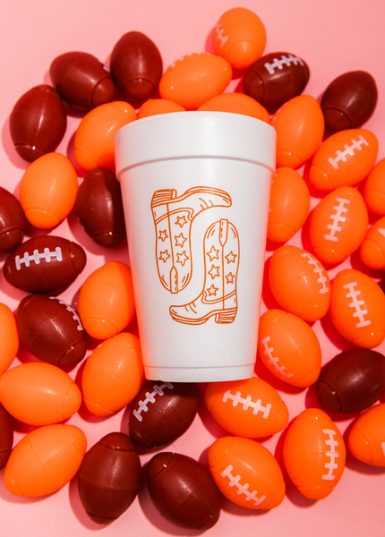 burnt orange boots styrofoam cups