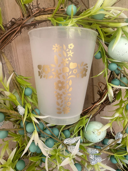 floral gold cross easter cups