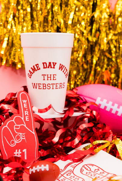 game day last name cups