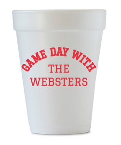 game day last name styrofoam cups