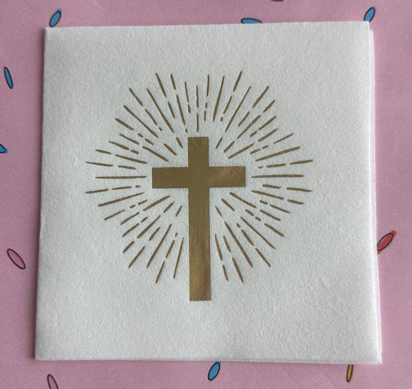 gold cross baptism napkins