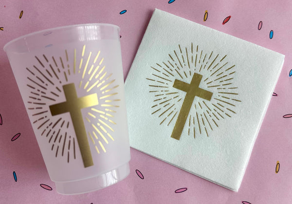 gold cross easter cups and napkins
