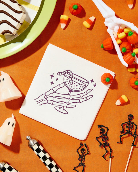 halloween cocktail napkins with skeleton hand