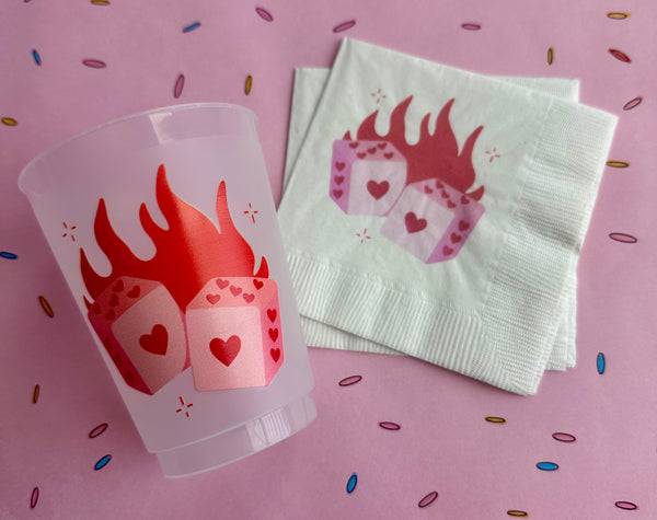 heart dice cups and napkins