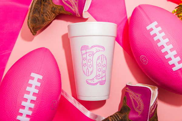 pink boots styrofoam cups