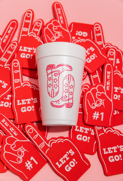 red boots styrofoam cups