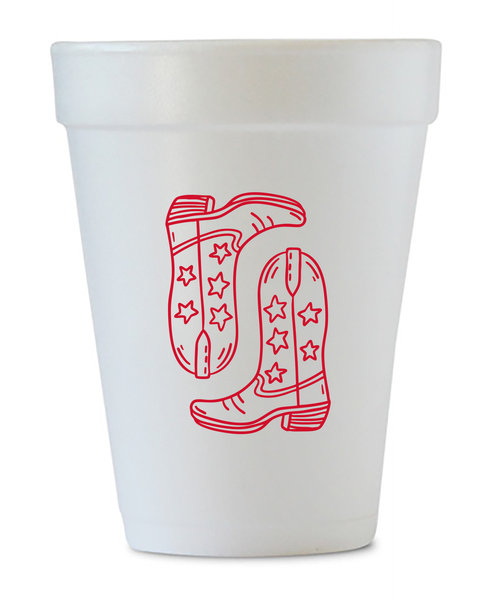 red boots styrofoam cups