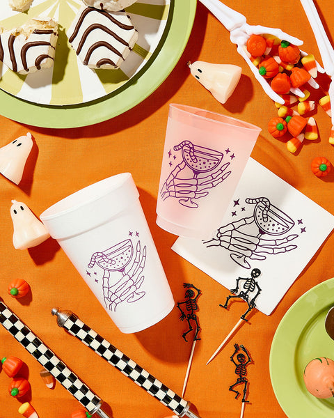 skeleton hand halloween cocktail cups and napkins