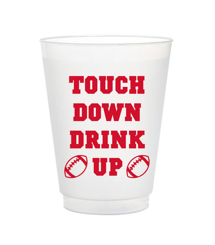 touch down drink up red tailgate cups