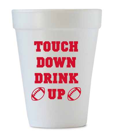 Touch Down Drink Up Styrofoam Cups - Red