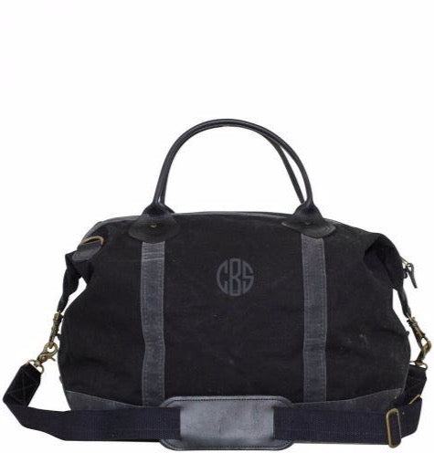 waxed canvas weekender with monogram
