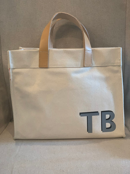 mini monogram canvas tote with leather handles