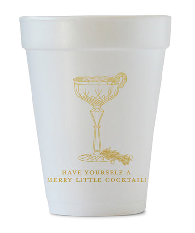 merry little cocktail gold styrofoam cups